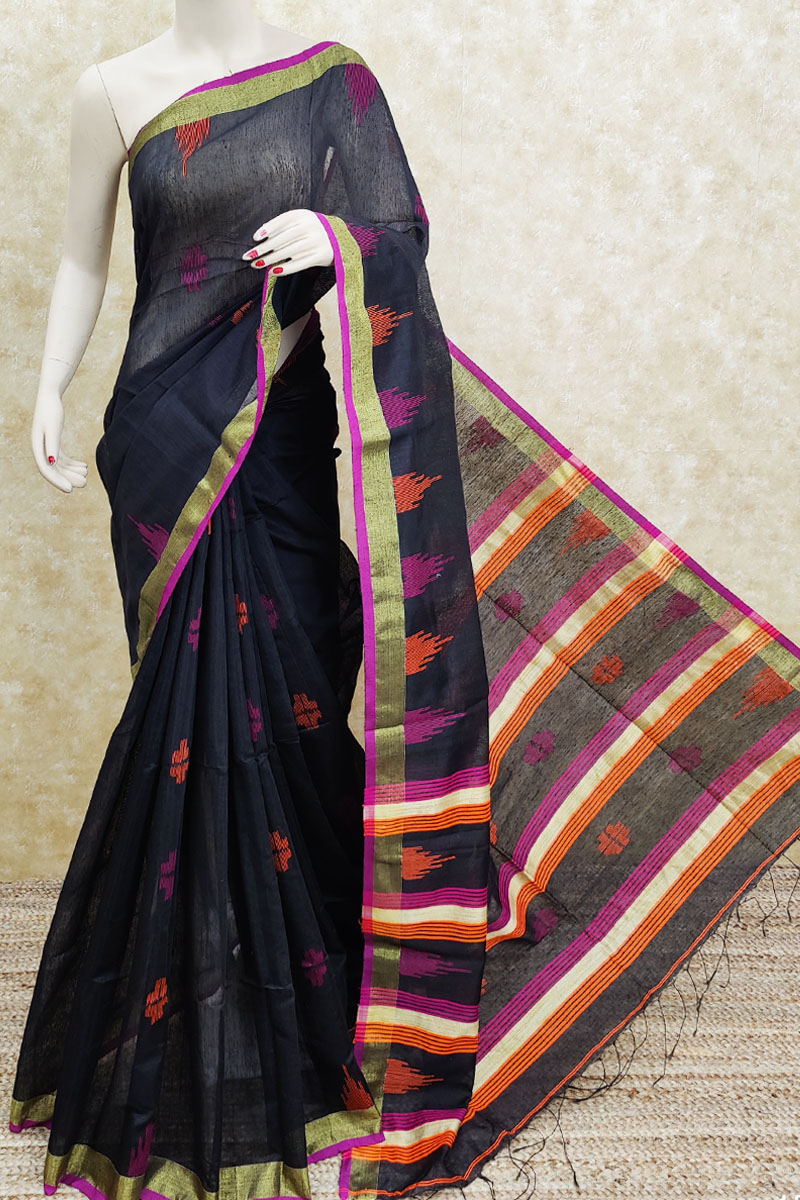 Black color Cotton Bengal Handloom Soft Cotton Saree (With Blouse) MC251828